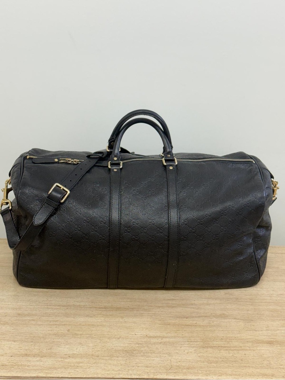 Gucci Guccissima Leather Boston Duffel Bag Black